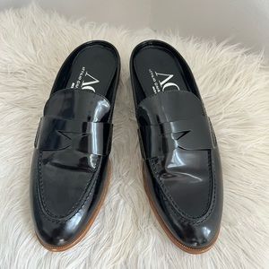 AGL penny loafer mule - shiny black leather